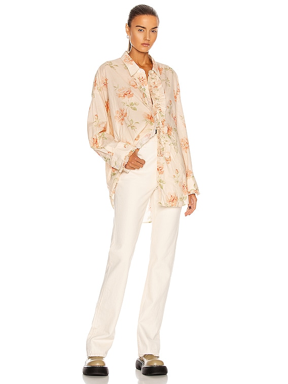 R13 Drop Neck Tuxedo Shirt in Pale Rose FWRD