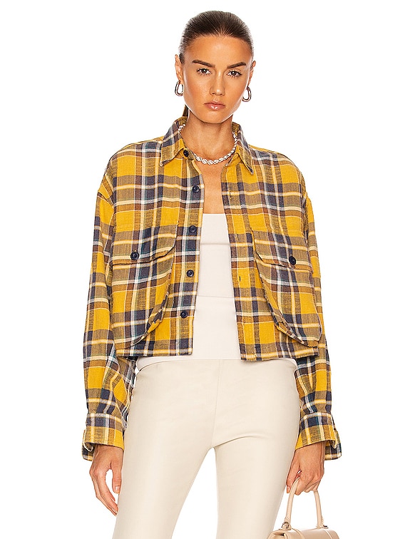 R13 Oversized Cropped Shirt in Yellow Plaid FWRD