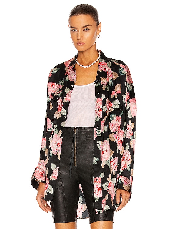 R13 Oversized Cowboy Shirt in Black Floral FWRD