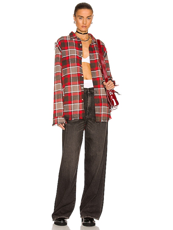 R13 Shredded Seam Shirt in Red Grey Plaid FWRD