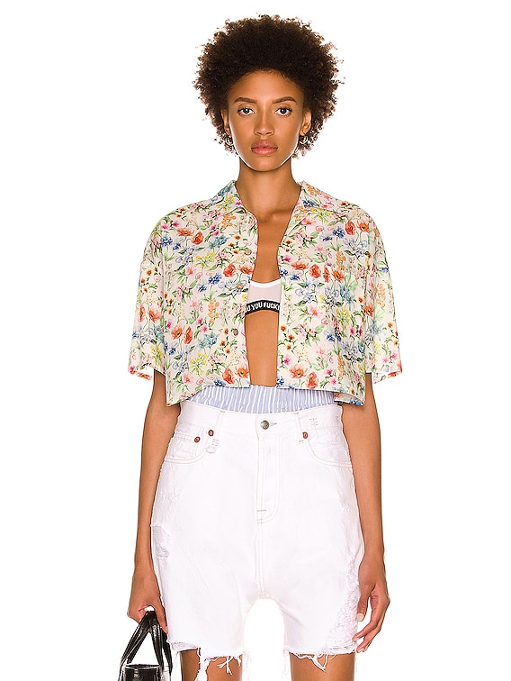 R13 Cropped Floral Shirt in Pink Floral FWRD