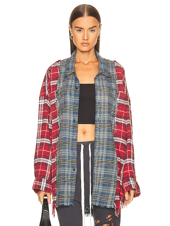 R13 Drop Neck Combo Work Shirt in Red Blue Plaid FWRD