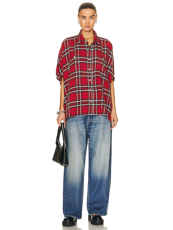 R13 Plaid Oversized Boxy Shirt in Red Plaid FWRD