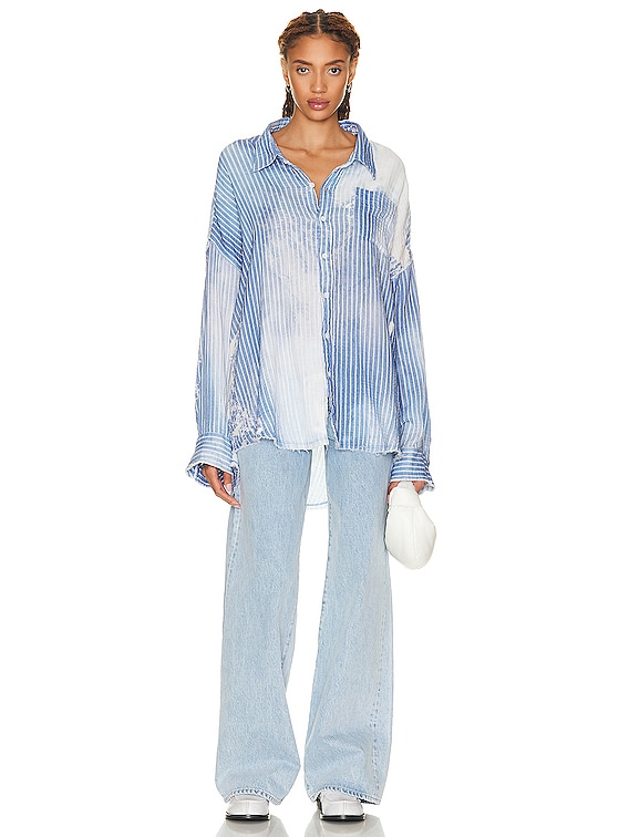 R13 Shredded Seam Drop Neck Shirt in 