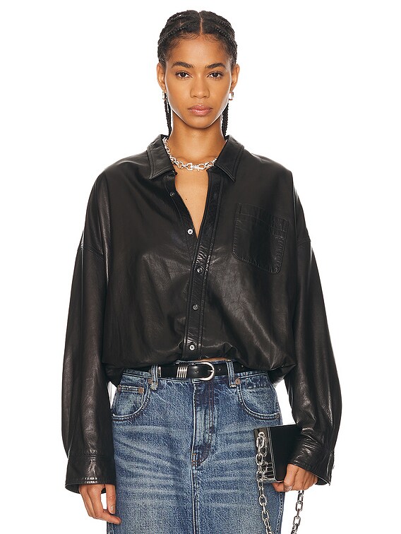 R13 Crossover Bubble Shirt in Black Leather | FWRD