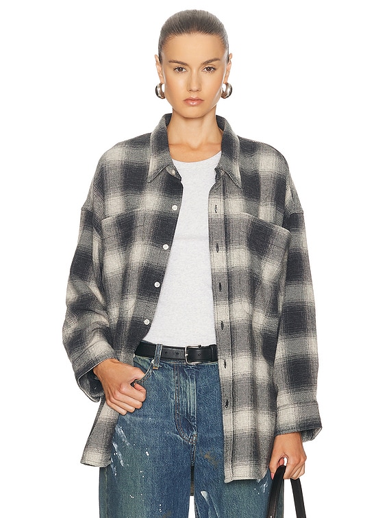 R13 Drop Neck Shirt with Oversized Pockets in Grey Ombre