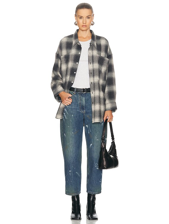 R13 Drop Neck Shirt with Oversized Pockets in Grey Ombre
