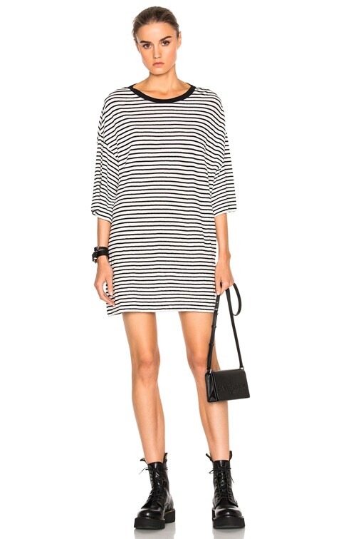 R13 Oversized Striped Boyfriend T in White W Black FWRD