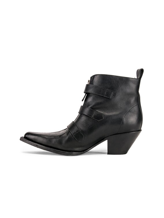 R13 Ankle Three Buckle Boot in Black Leather FWRD