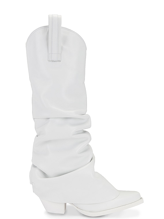 R13 Mid Cowboy Boot with Sleeve in White Leather FWRD