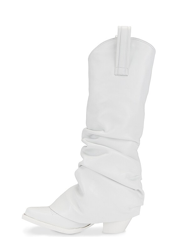 R13 Mid Cowboy Boot with Sleeve in White Leather FWRD