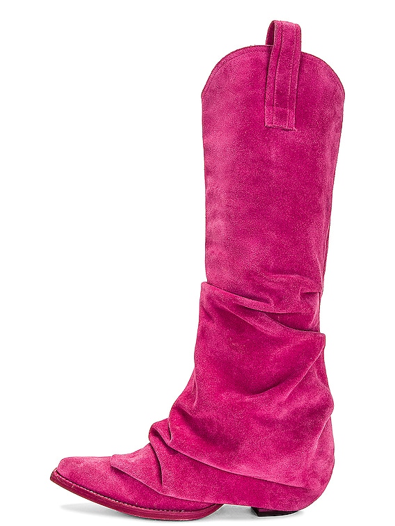 R13 Mid Cowboy Boots w Sleeves in BRIGHT PINK SUEDE FWRD