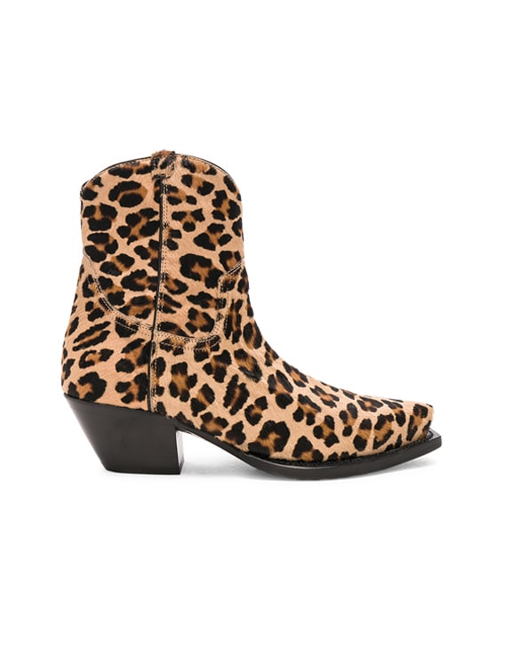 R13 Calf Hair Cowboy Ankle Boots in Leopard FWRD