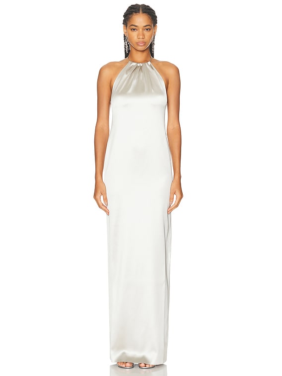 Ralph Lauren Collection Corra Stretch Satin Evening Dress in Mist | FWRD Ralph Lauren Collection Corra Stretch Satin Evening Dress in Mist | FWRD