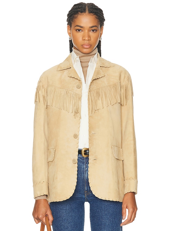 Ryland Fringe-Trim Lamb-Suede Jacket