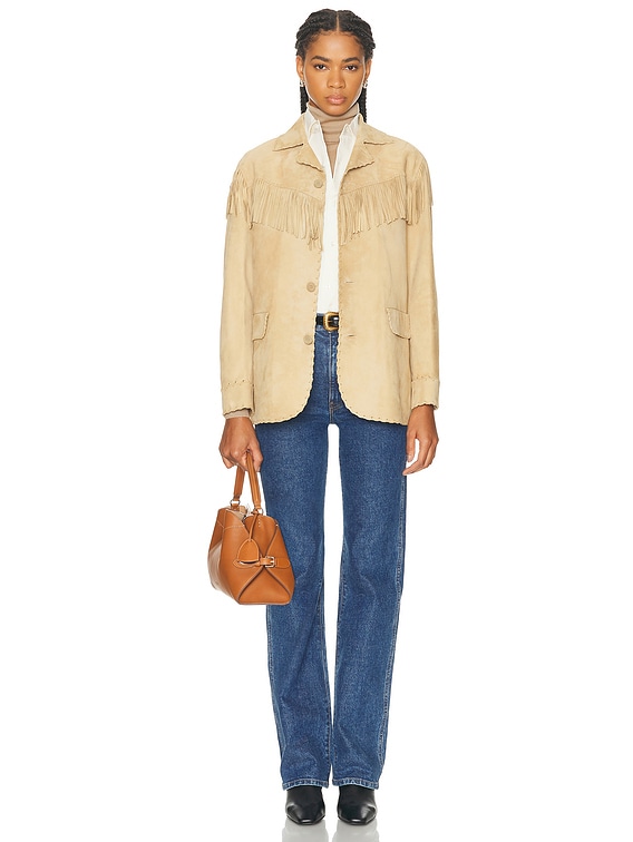 Ryland Fringe-Trim Lamb-Suede Jacket