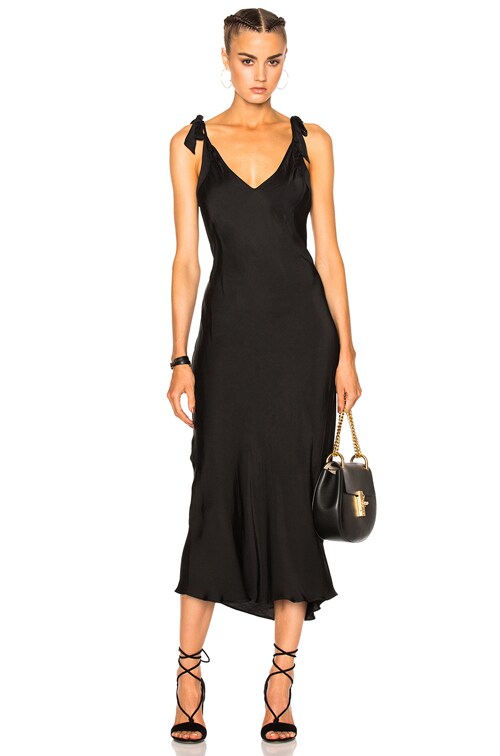 Raquel Allegra Bias Bow Maxi Dress in Black
