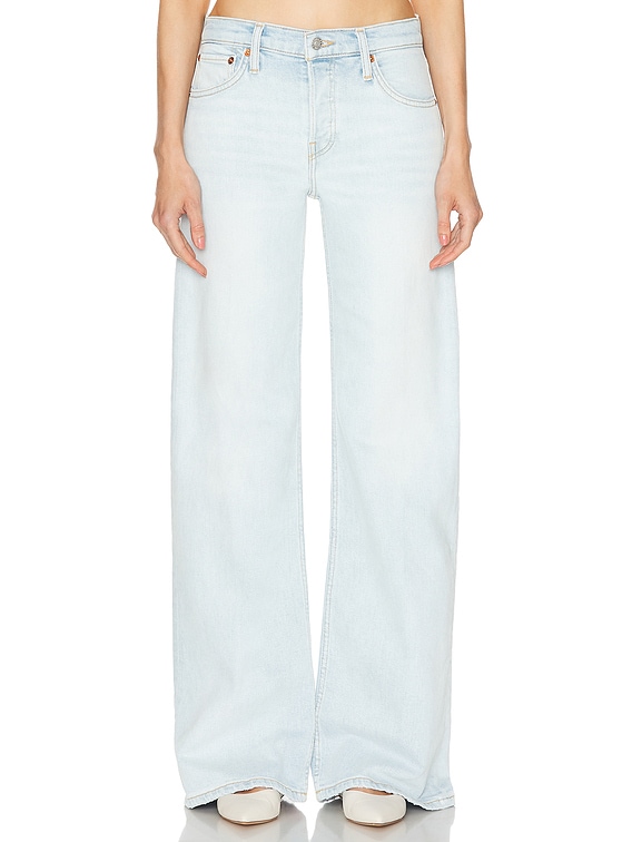 RE/DONE Mid Rise Wide Leg in Acqua | FWRD