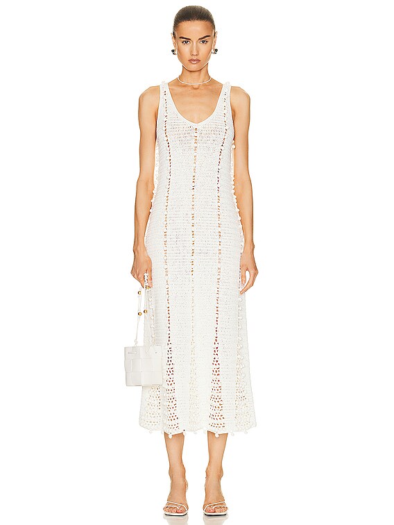 REMAIN Crochet Knit V-neck Dress in Egret | FWRD