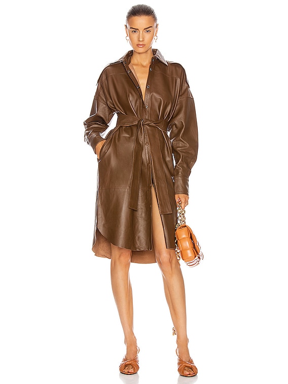 REMAIN Lavare Long Sleeve Dress Leather Dress in Bison | FWRD