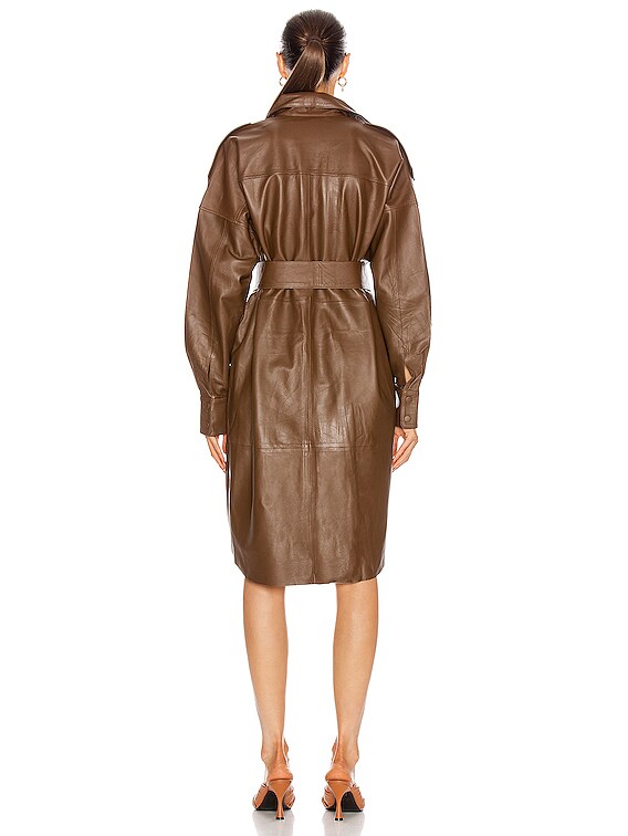 brown leather dress long sleeve REMAIN Lavare Dress in Bison ARISTIA