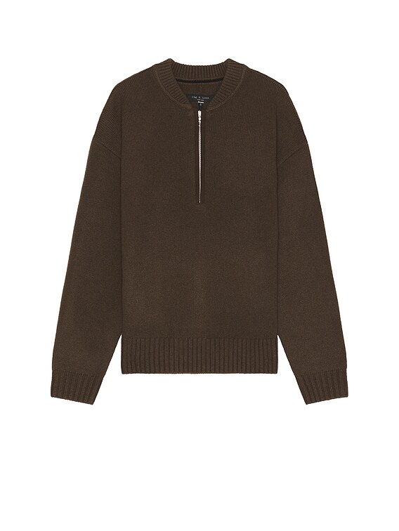 Rag & Bone Clarkson Mixed Media Quarter Zip Sweater in Slate Brown