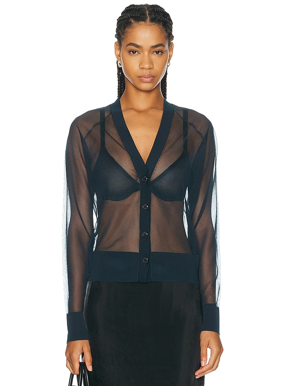 RENGGLI Sheer Knit Cardigan in Sapphire | FWRD