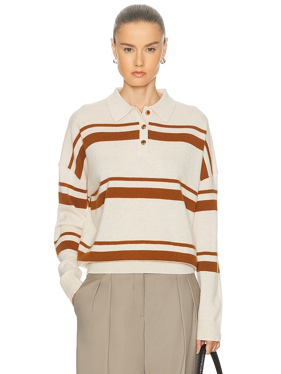 Cashmere Striped Polo Top