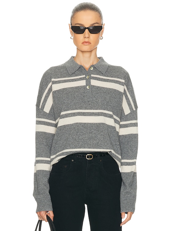 Cashmere Striped Polo Top