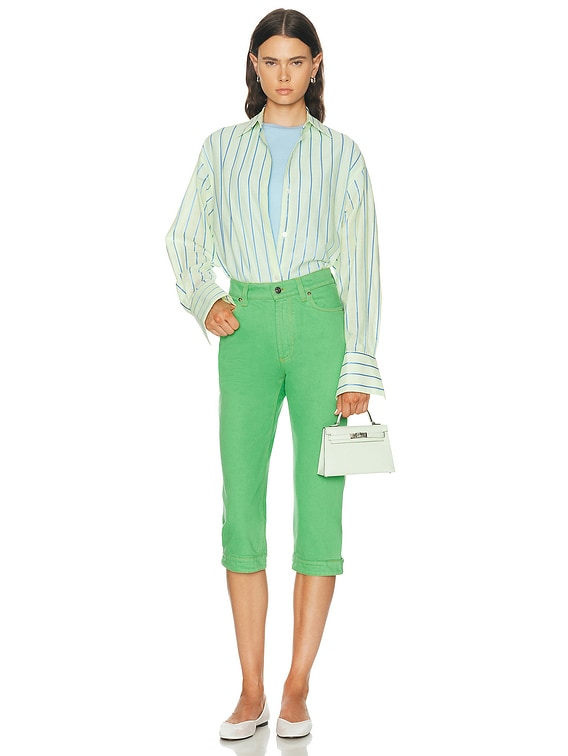 RENGGLI Stripe Boxy Long Sleeve Button Up Shirt in Kiwi & Azure | FWRD