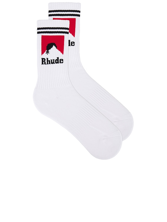 【関税込み】Rhude ホワイト Moonlight ソックス Rhude MOONLIGHT ソックス - White, Black, & Red | FWRD