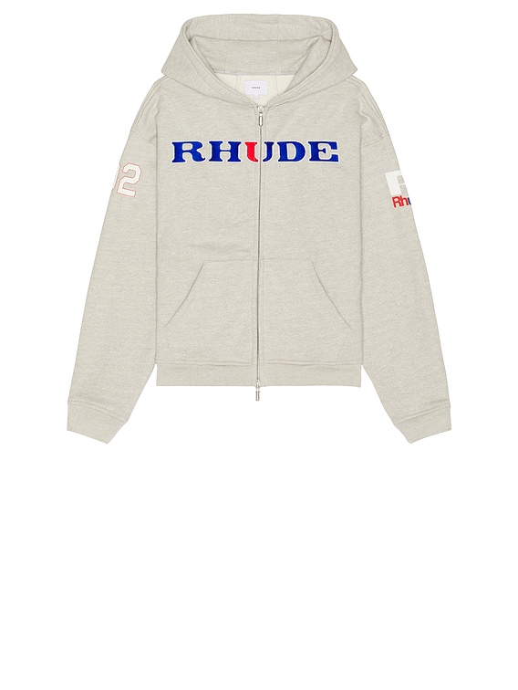 Rhude Racing Zip Up Hoodie in Heather Grey | FWRD