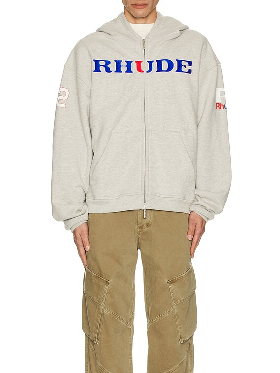 Rhude Racing Zip Up Hoodie in Heather Grey | FWRD