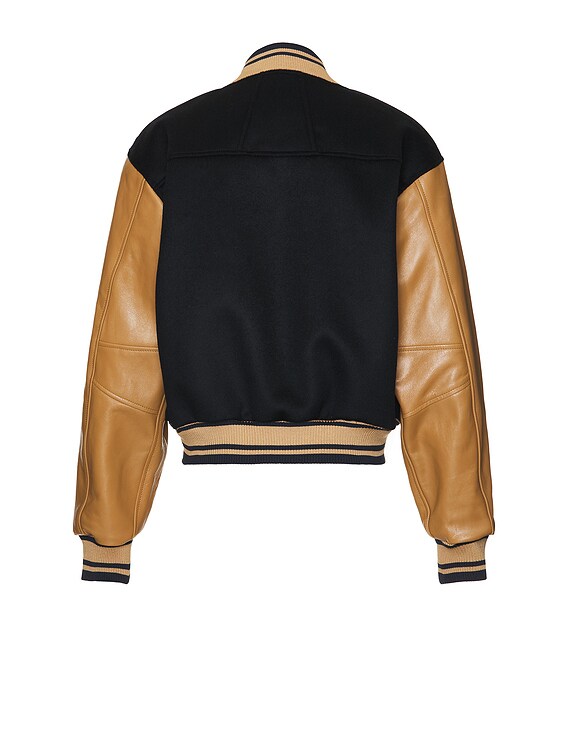 Rhude Logo Varsity Jacket in Navy & Camel | FWRD