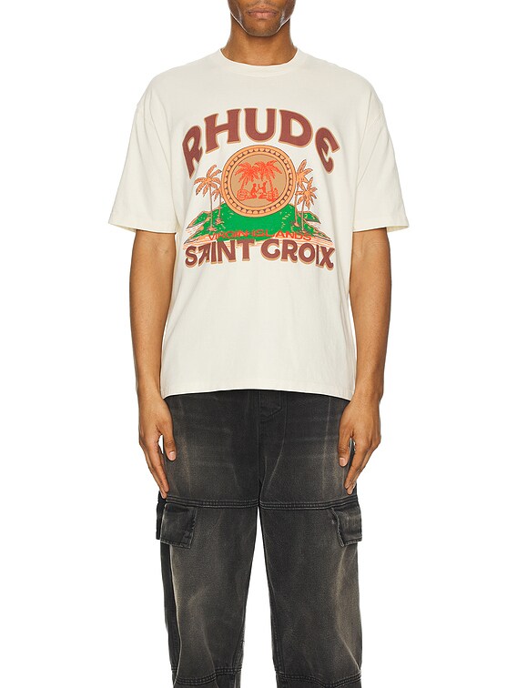 【関税込み】Rhude オフホワイト Saint-Croix Tシャツ Rhude Saint Croix Tee in Vintage White | FWRD
