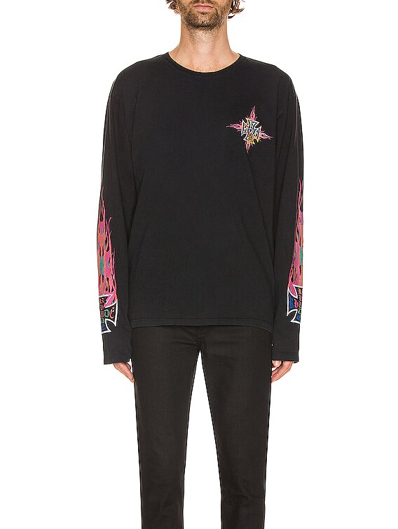Rhude Neon Flame Long Sleeve Tee in Black | FWRD