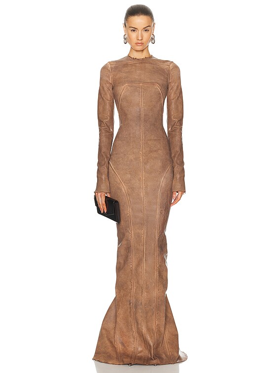 brown rick owens dress Elyse Rust Cowl Neck Midi Dress