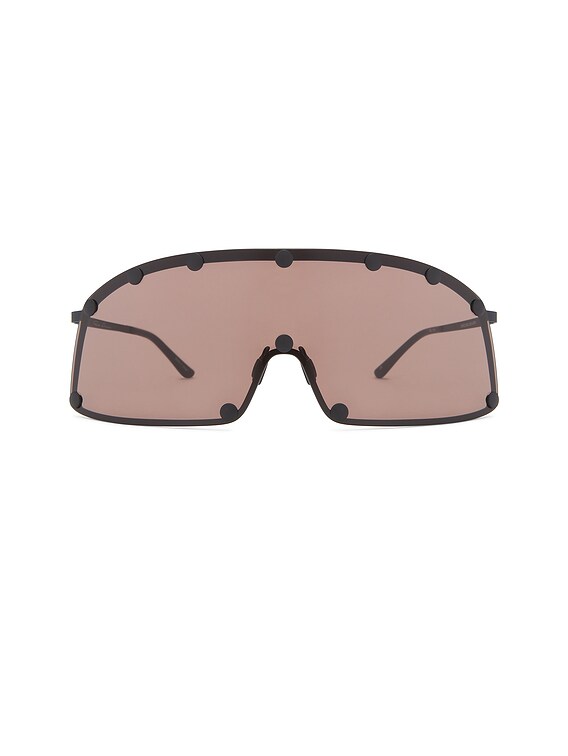 Rick Owens Shielding Sunglasses in Blk Temple & Brown | FWRD