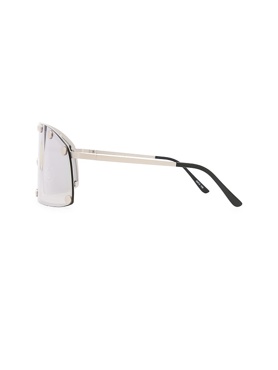 Rick Owens Shield Sunglasses in Silver Temple & Silver Lens | FWRD