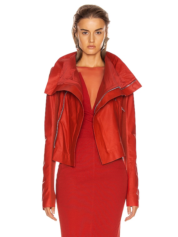 Rick Owens Leather Biker Jacket in Cardinal Red FWRD
