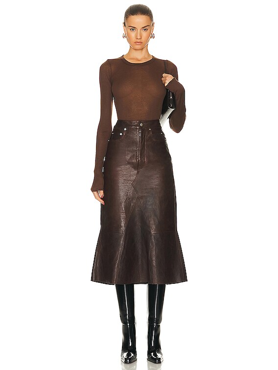 Rick Owens Ribbed Long Sleeve Top in Brown | FWRD