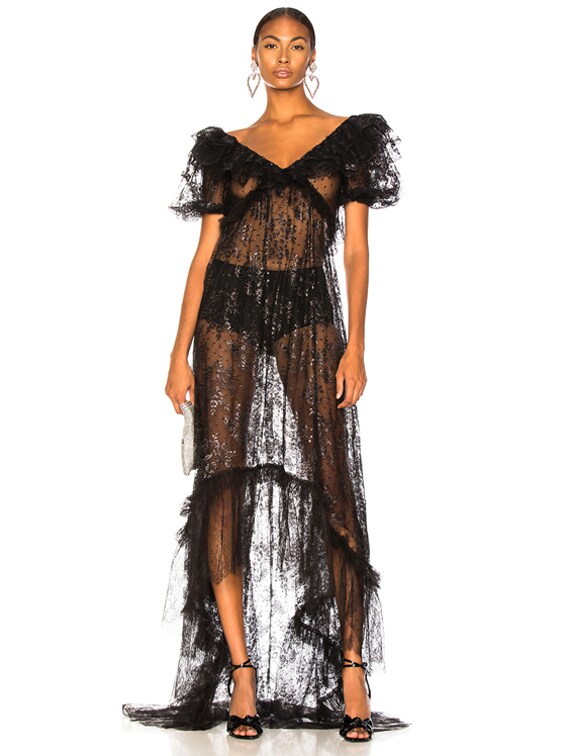 Redemption Lace V Neck Dress in Black | FWRD