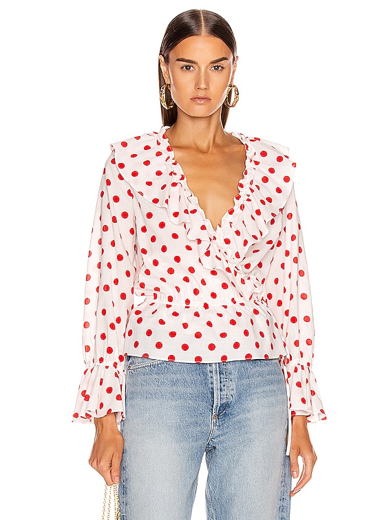 white and red polka dot top