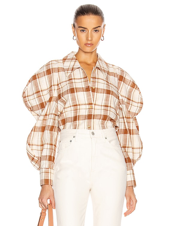 REJINA PYO Julia Shirt in Check Brown | FWRD