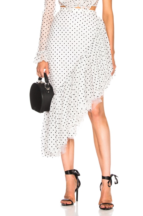 Flocked Tulle Asymmetric Ruffle Skirt