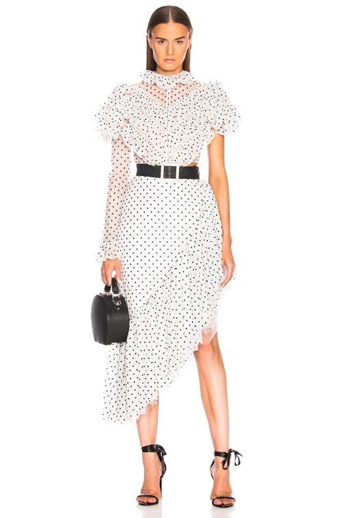 Flocked Tulle One Sleeve Cropped Blouse