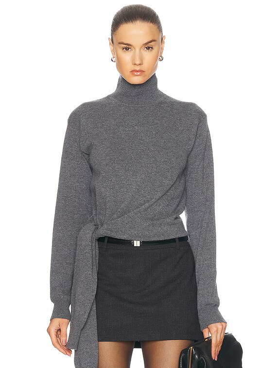 Rohe Twisted Knotted Turtleneck Jumper in Mid Grey Melange