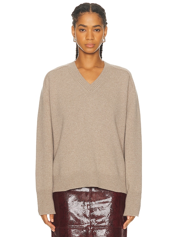 Rohe Cape V Neck Wrap Jumper in Taupe Melange | FWRD