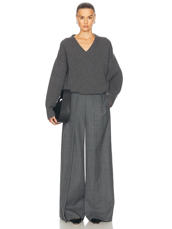 Rohe Compact Knit V Neck Sweater in Mid Grey Melange | FWRD