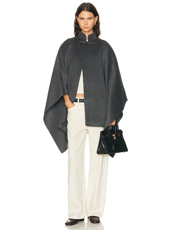 Rohe Double Faced Wool Pankou Closure Poncho in Dark Grey Melange